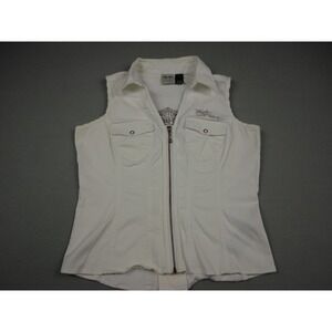 Harley-Davidson Vest Womens Medium White Sleeveless Embroidered Biker Moto Zip